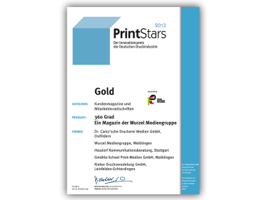PrintStars 2013 in der Kategorie A6 Kundenmagazine