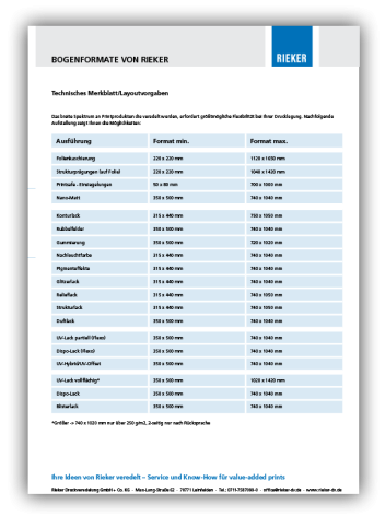 Bogenformate von RIEKER herunterladen